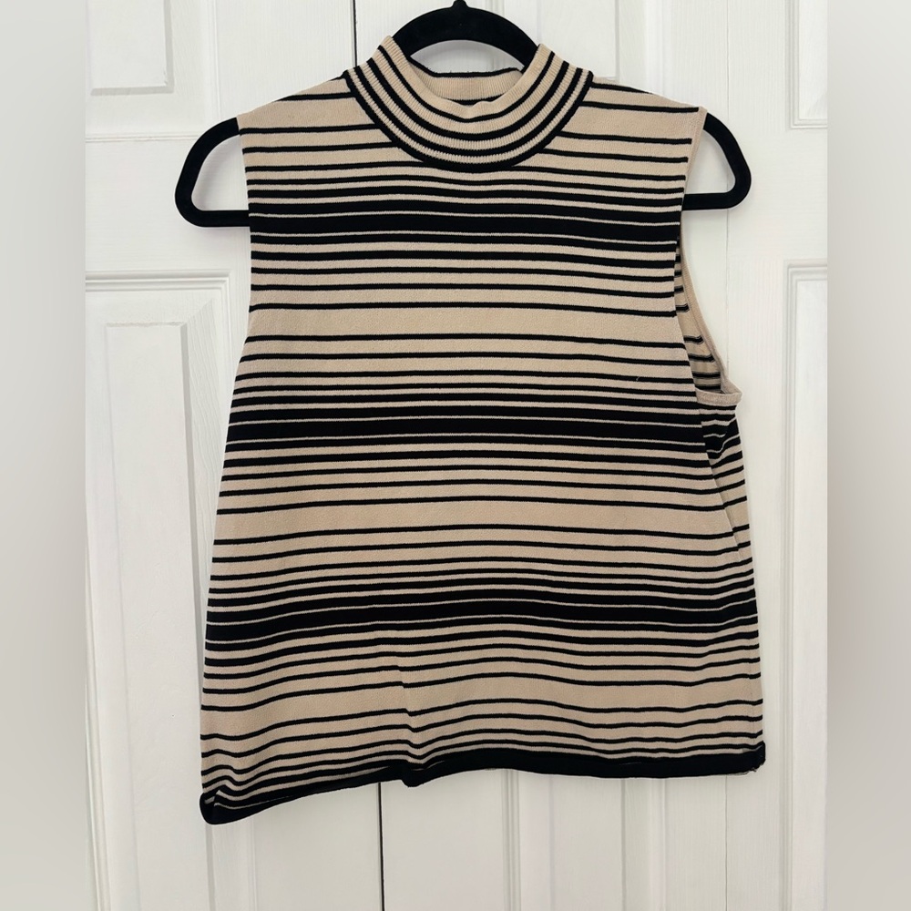 Rafaella Striped Knit Top in Black and Cream